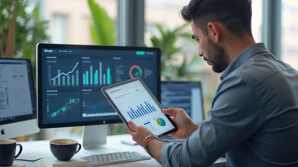 Человек анализирует данные веб-сайта на планшете и ноутбуке одновременно