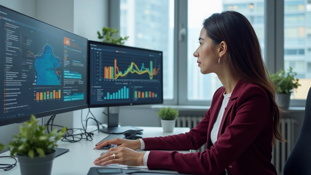 Аналитик изучает ключевые метрики маркетинга на компьютере